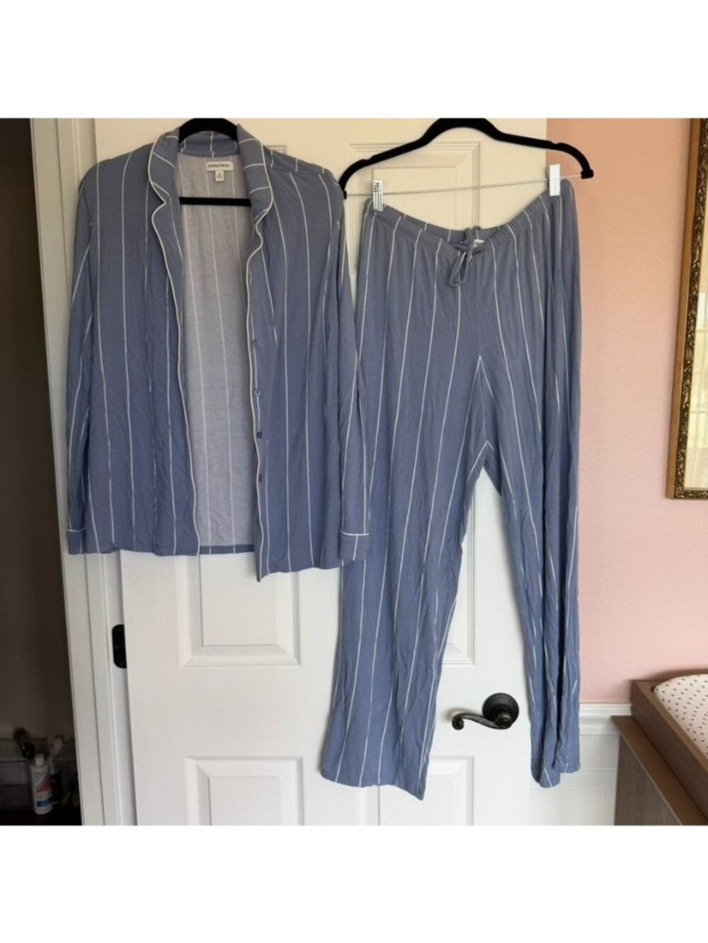 2PC Nordstrom Blue White Pinstripe Soft Modal Pajama Set Size Medium